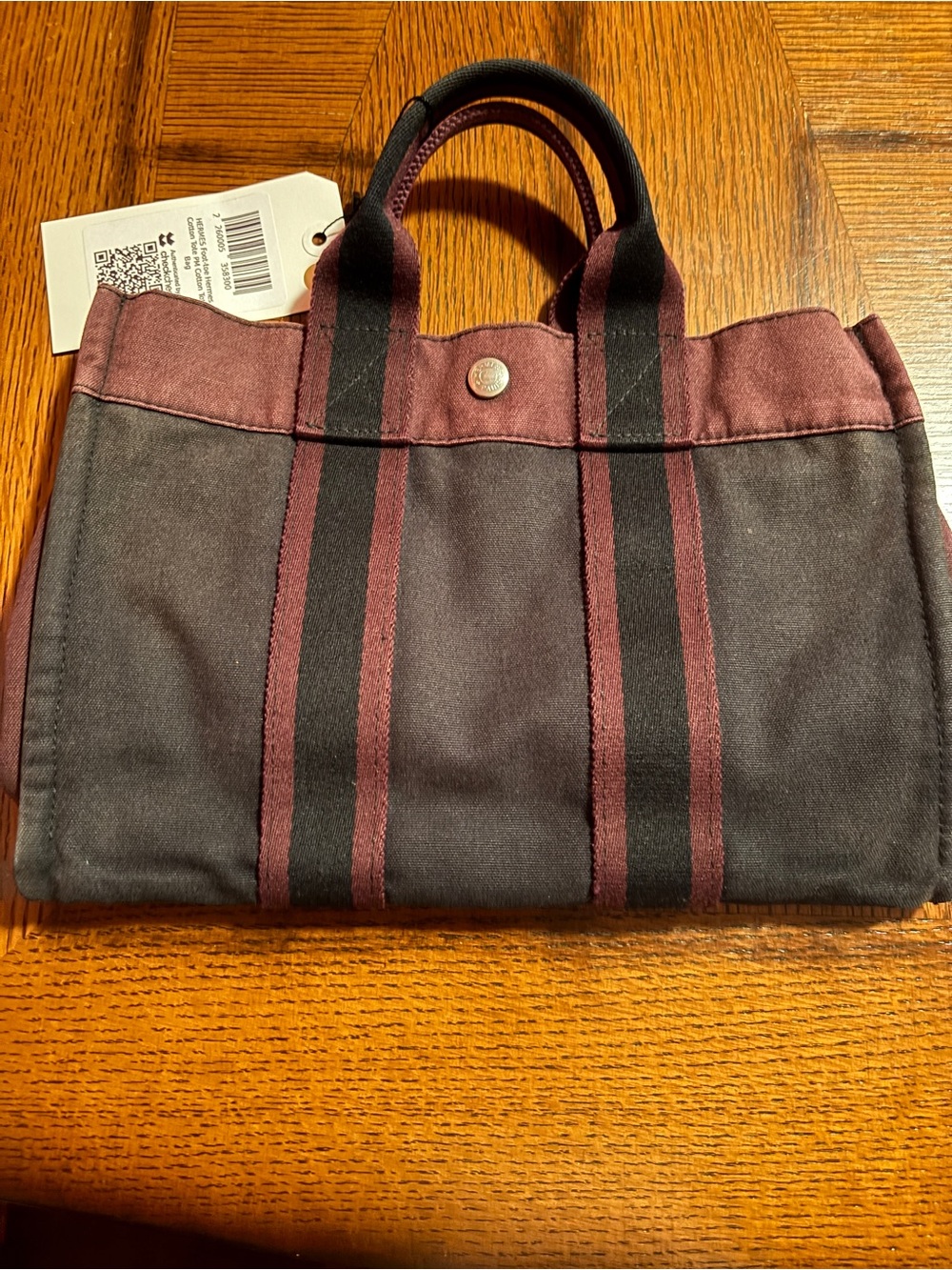 Authentic Hermes Canvas Tote Bag in Navy and Burgundy